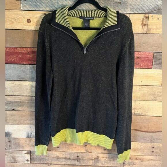 Calvin Klein Jeans 1/4 Zip Black and Green Pullover Size Medium‎ - Picture 1 of 12
